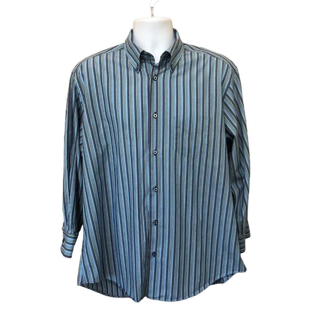 Harvey & C. Men’s Button Down Shirt 2XL Preppy Italian Blue Stripe Multi RARE